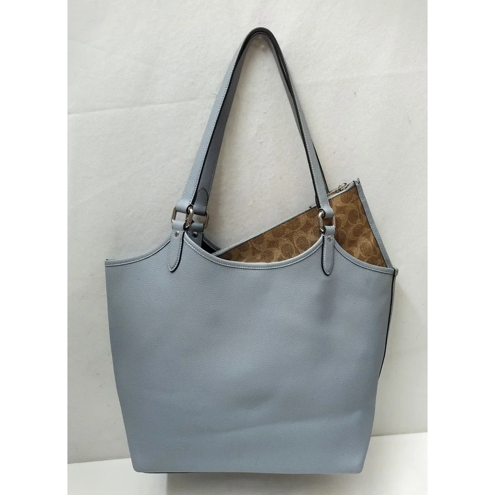 Coach Day Tote Blue Leather Double Handles Shoulder Bag